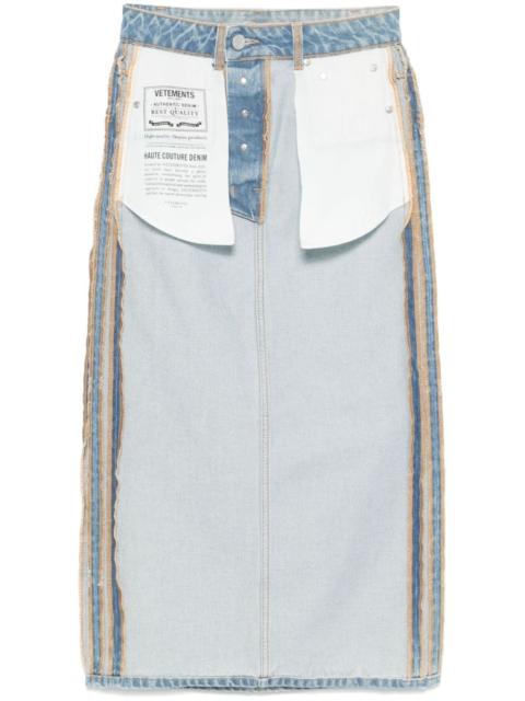 Inside-Out denim midi skirt