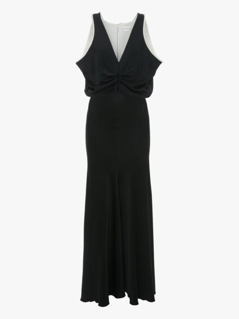 Draped Armhole Detail V-Neck Gown In Black