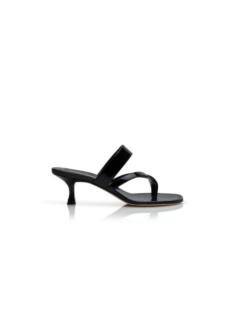 Black Patent Leather Open Toe Mules