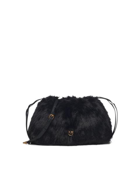faux-fur logo-plaque clutch bag