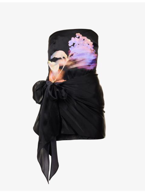 Front-Tie Strapless Silk Mini Dress