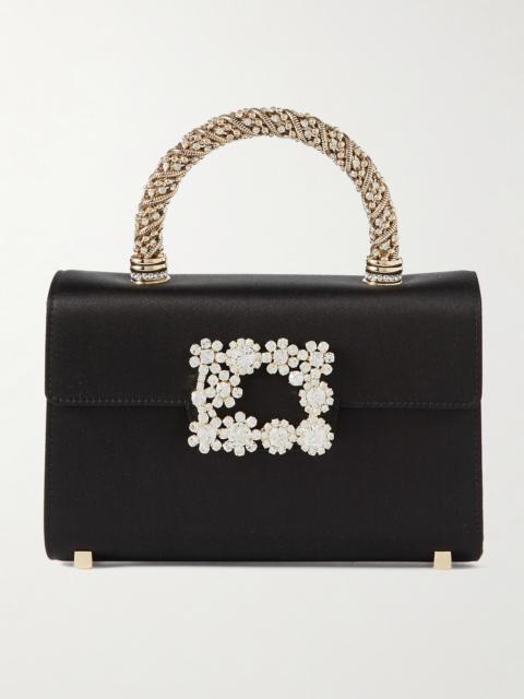 Flower Crystal-embellished Satin Clutch