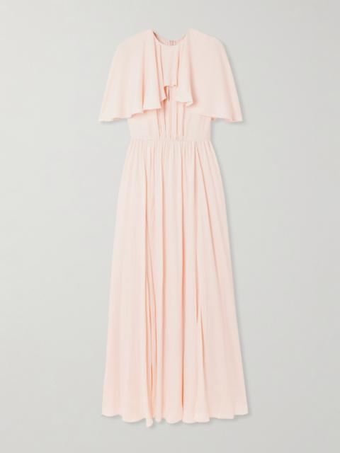 Cape-effect Pleated Crepe Midi Dress
