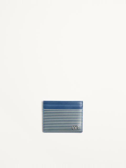 VALENTINO GARAVANI VLOGO SIGNATURE CARDHOLDER IN GRAINY CALFSKIN WITH STRIPED PRINT
