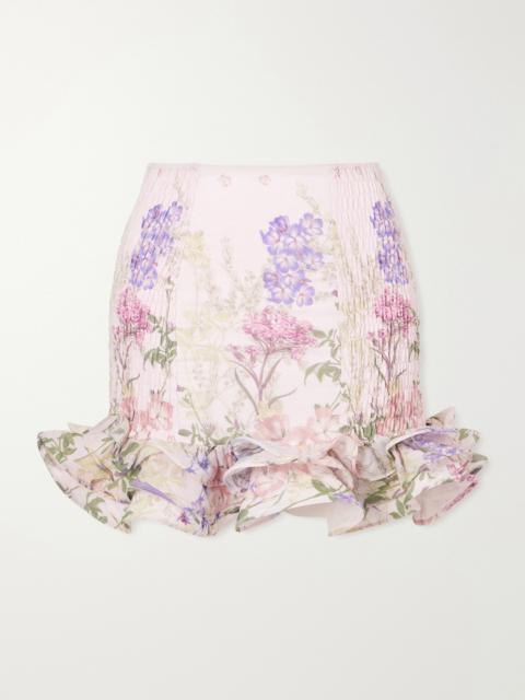 Floral Ruffled Cotton-blend Mini Skirt