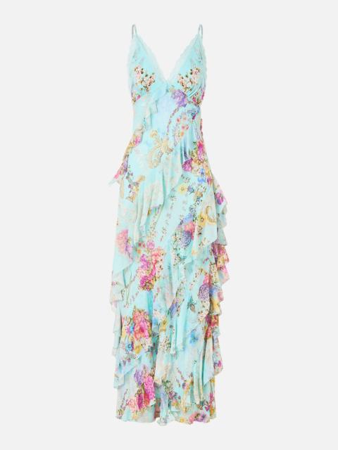 ASYMMETRICAL RUFFLE SLIP DRESS