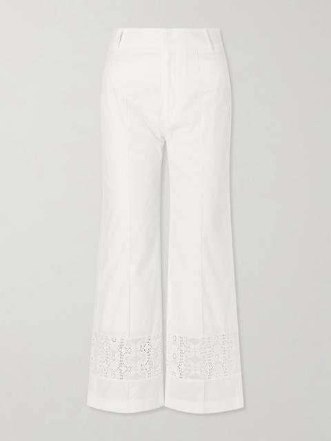 Yoshitomo Broderie Anglaise-trimmed Cotton-poplin Straight-leg Pants