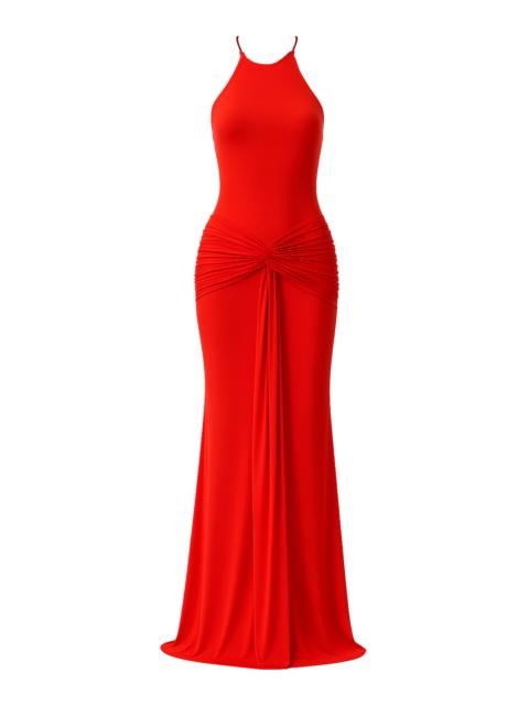 Euphorie Open-Back Gathered Jersey Gown red