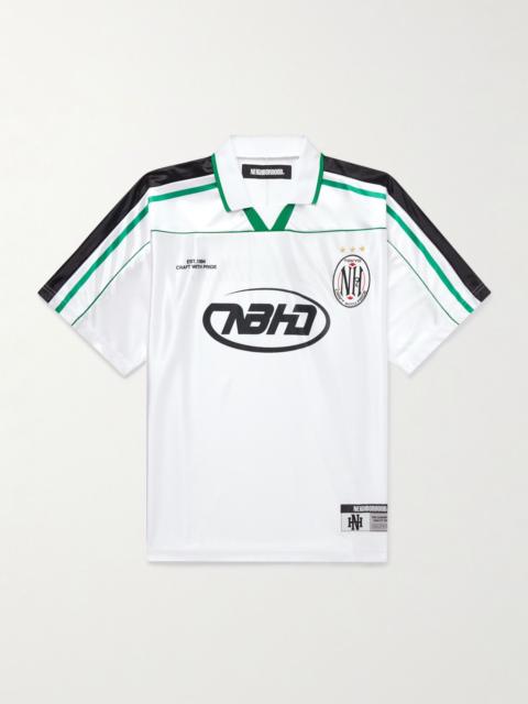 Game Appliquéd Logo-Print Striped Satin Polo Shirt White