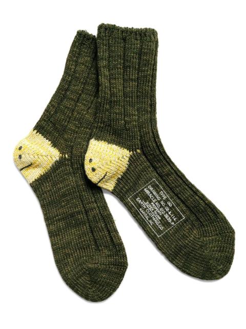 KAPITAL 56 Yarns MA-1 RAINBOWY HAPPY HEEL Socks 'Khaki'
