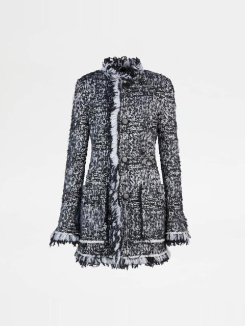 JACKET IN BOUCLÉ WOOL - WHITE, BLACK