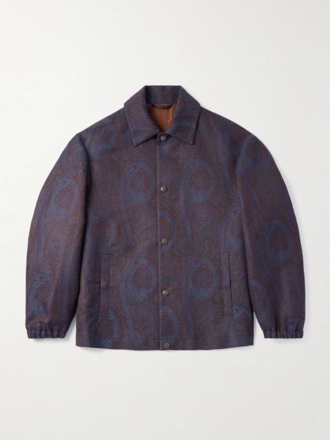 Paisley-Jacquard Cotton-Blend Overshirt Blue