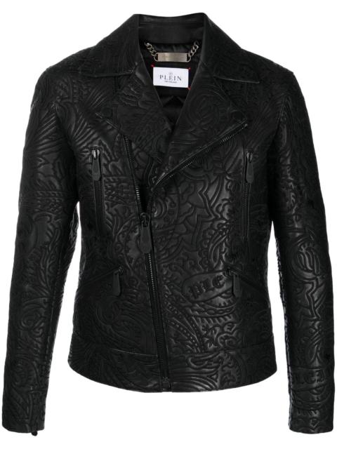 paisley-print leather biker jacket