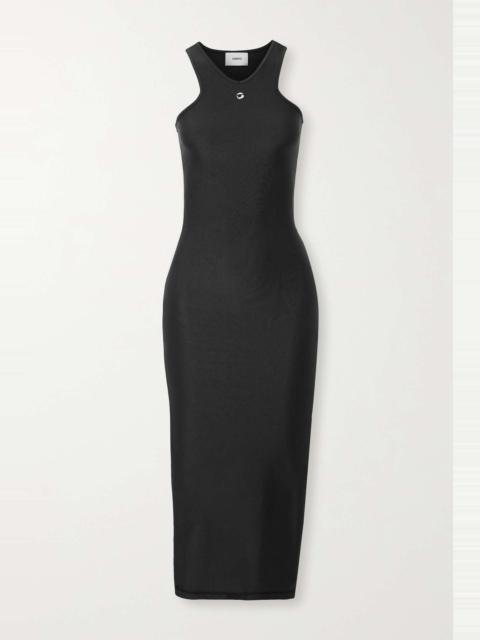 Embellished satin-jersey midi dress