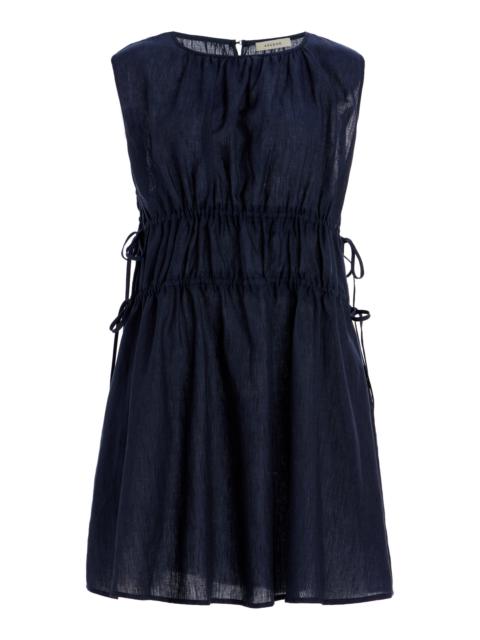 The Como Gathered Linen Mini Dress navy