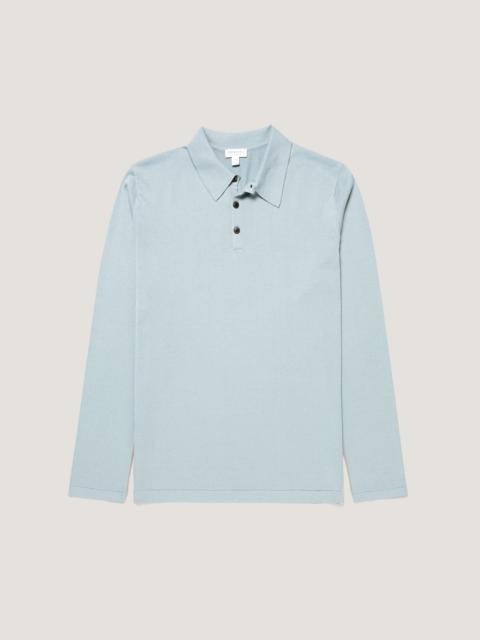 Long Sleeve Sea Island Cotton Knit Polo Shirt