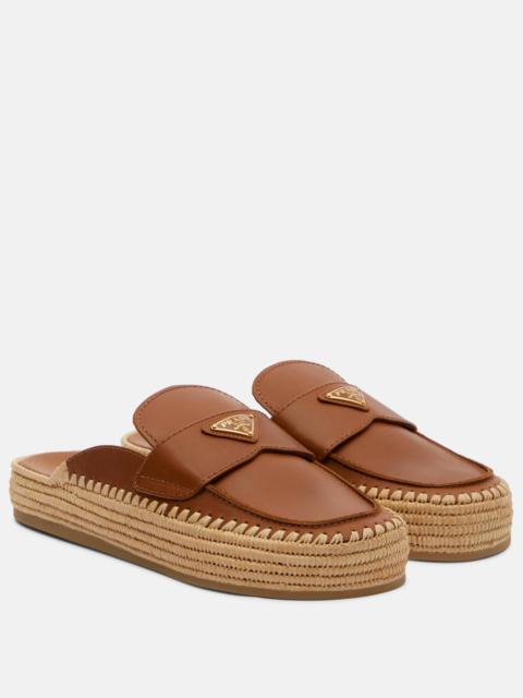 Leather espadrille mules