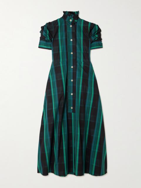 Venetia Ruffled Gathered Checked Cotton-poplin Midi Dress