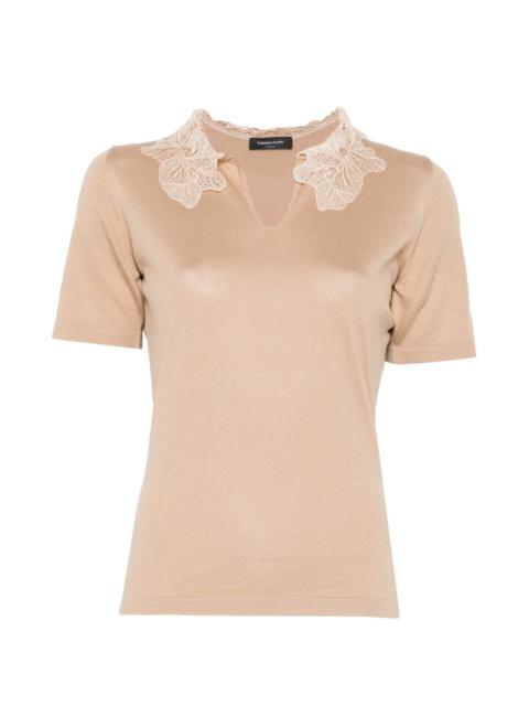 lace-detail V-neck T-shirt