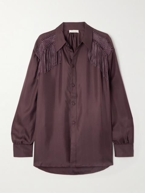 Epaulette Crochet-trimmed Fringed Silk-twill Shirt