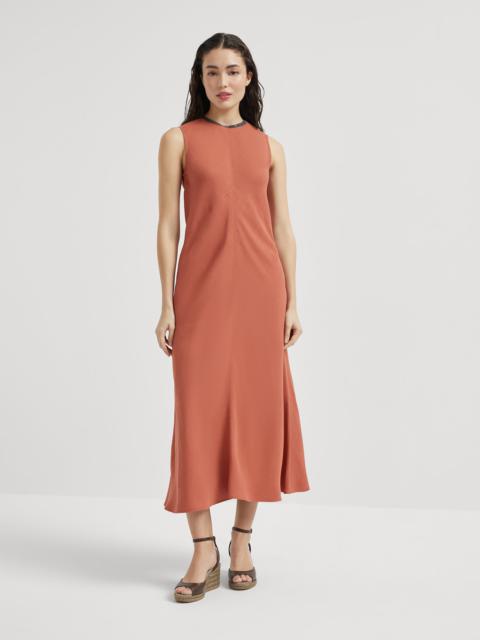 Viscose and linen fluid twill dress with precious collar