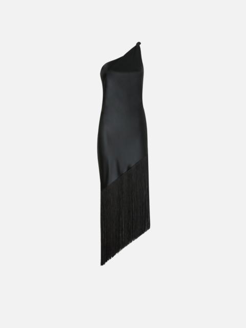 SATIN ONE-SHOULDER MINI DRESS WITH FRINGING