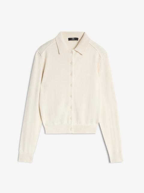 Cashmere Polo Cardigan in Ice White