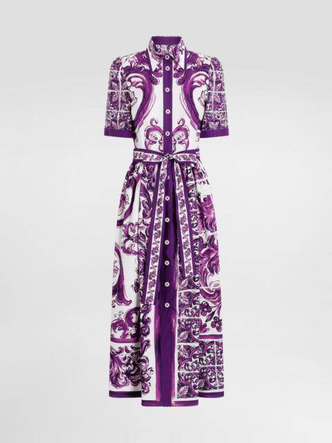Majolica-print poplin shirt dress