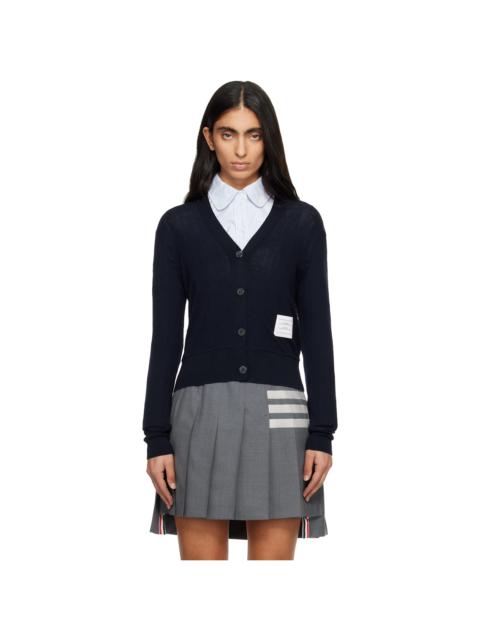 Navy Wide Wool Rib V-Neck Cardigan