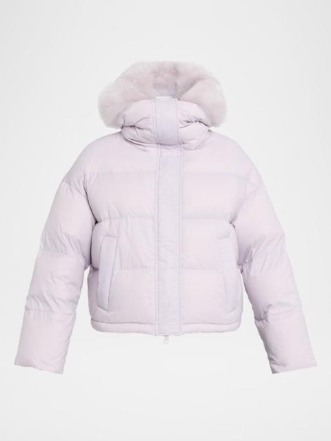 Short Down Jacket with Removable Fur Trim