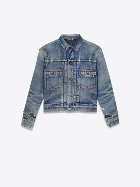 destroyed jacket in '70s blue trash denim