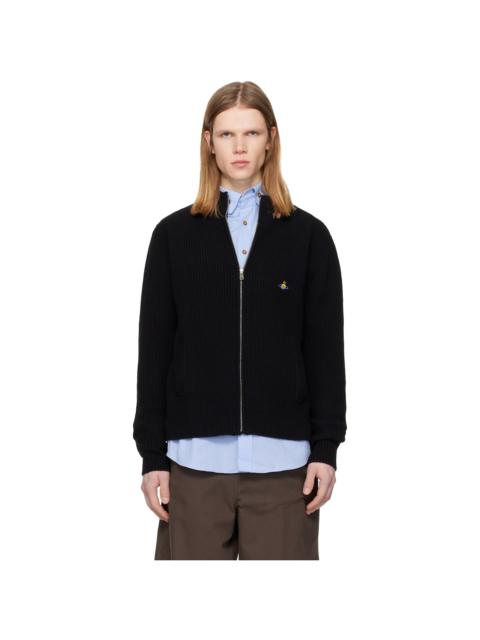 Black Fisherman Zip-Up Sweater