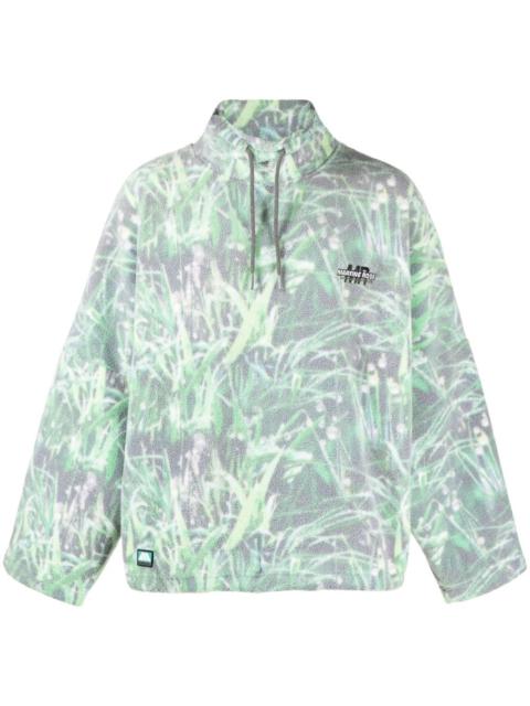 grass-print fleece-texture sweatshirt