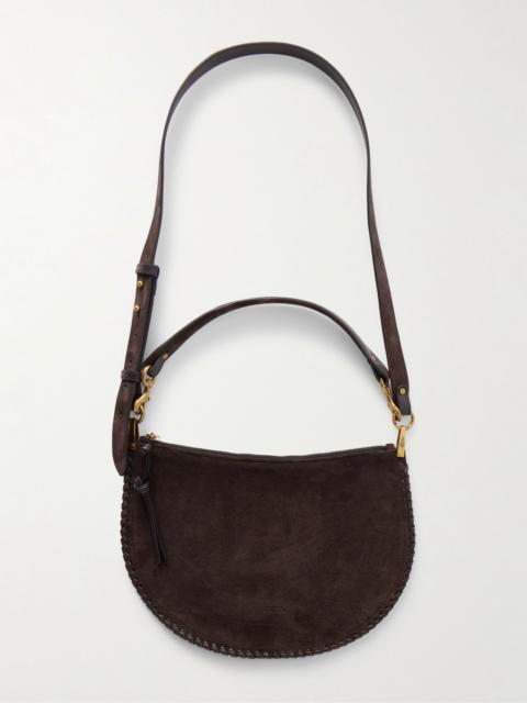 Oskan Soft Zipped leather-trimmed suede shoulder bag Dark brown