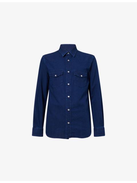Curved-Hem Slim-Fit Denim Shirt