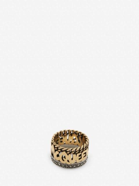 Women's McQueen Graffiti Ring in Antique Gold