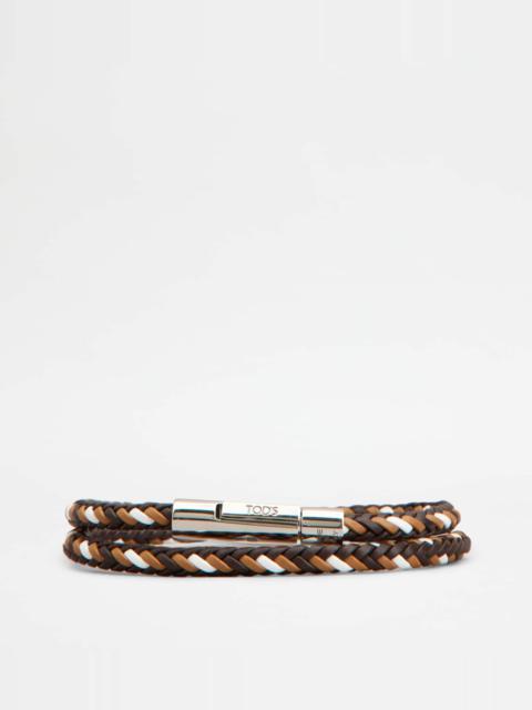 MYCOLORS BRACELET IN LEATHER - BROWN, WHITE