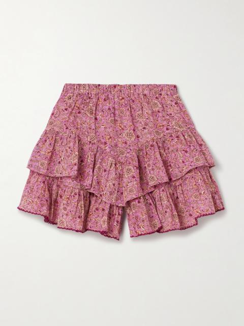 Jocadia Tiered Ruffled Printed Cotton-gauze Shorts