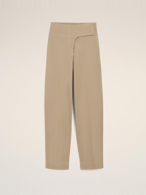 BEIGE COTTON WRAPPED BELTED TROUSERS
