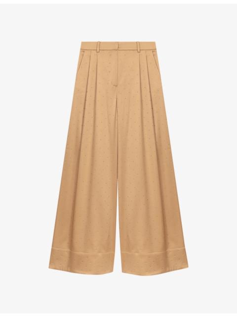 Rhinestone Wide-Leg Stretch-Satin Trousers