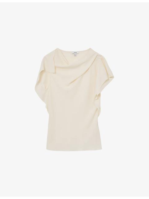 Natalie Drape-Neck Woven Top