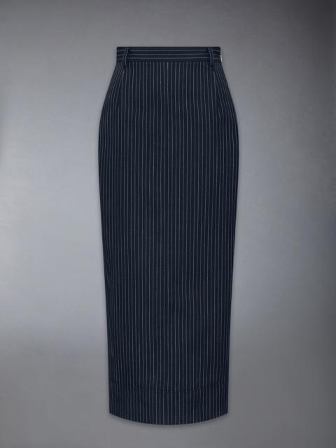 PINSTRIPE HIGH TWIST WOOL HIGH WAISTED PENCIL SKIRT