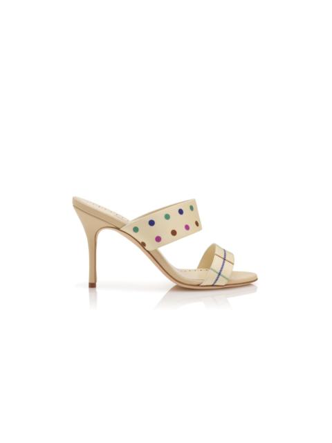 Cream Silk Check and Polka Dot Detail Mules
