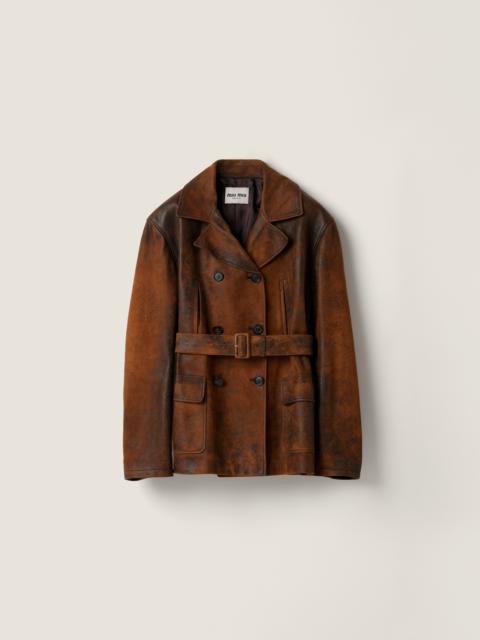 Double-breasted waxed suede caban jacket