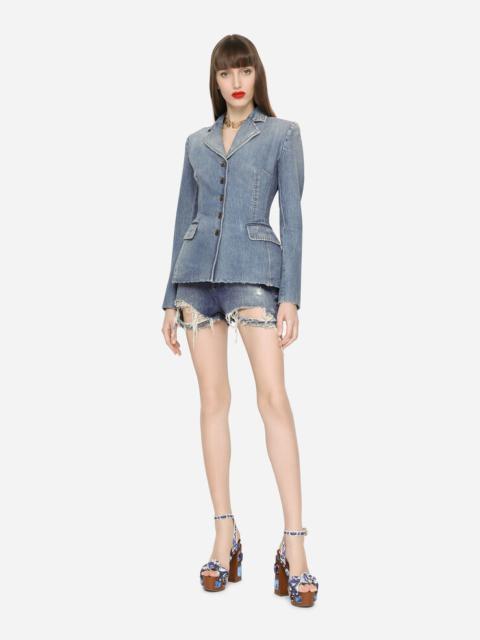 Denim shorts with ripped details