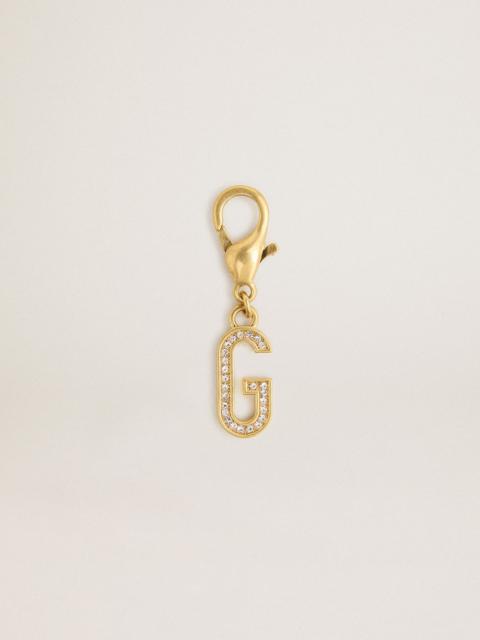Letter G charm in gold-colored brass with crystals
