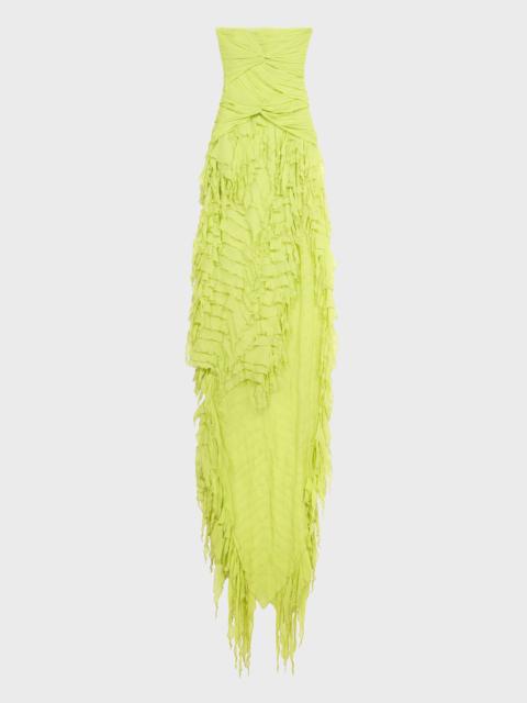 LONG GEORGETTE DRESS WITH TWISTED BODICE AND RUFFLES