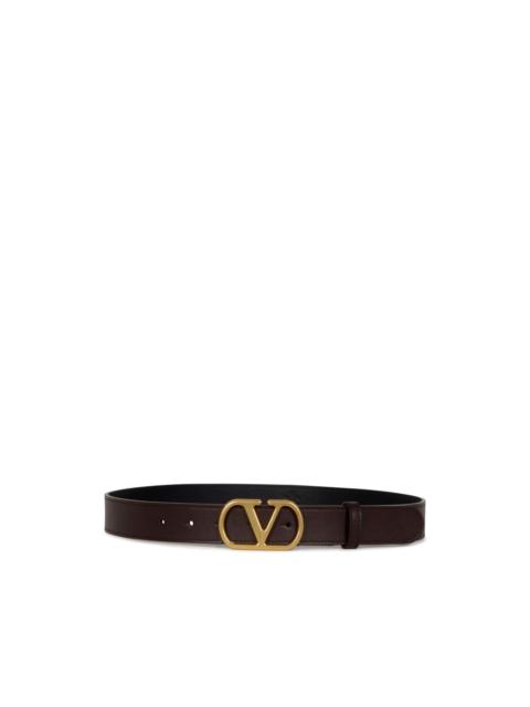 leather V-logo buckle belt