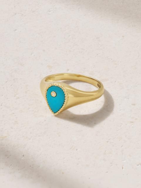 9-karat Gold, Turquoise And Diamond Signet Ring