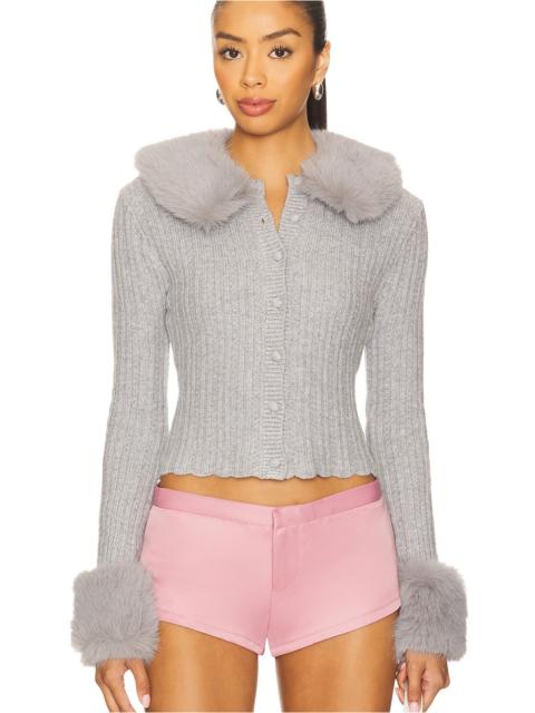 x REVOLVE Heart Faux Fur Knit Cardigan
